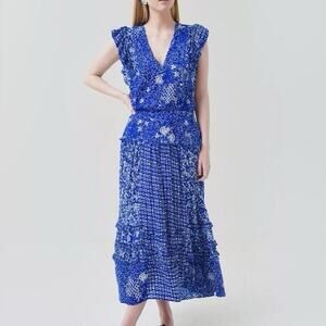 Poupette St Barth Paulina Midi Dress Blue Size S